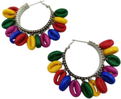 A2 Fashion Trendy Designer Silver Hoop Shell Earrings Beads Alloy Hoop Earring