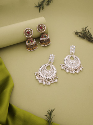 Meira Jewellery Combo of 2 Dangle Traditional Earring set for Women heavy earrings for wedding Pearl, Diamond Brass Earring Set