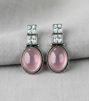 Zevoria Pink Stone Earring Set for Women & Girls Cubic Zirconia Brass Earring Set