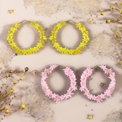 Jewelgenics Handmade Beaded Floral Hoop Earrings Combo Set Beads Alloy Hoop Earring, Earring Set