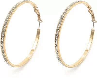 AnEk goods Gold Crystal Studed American Diamond Loop (5.6cm) Crystal Alloy Hoop Earring