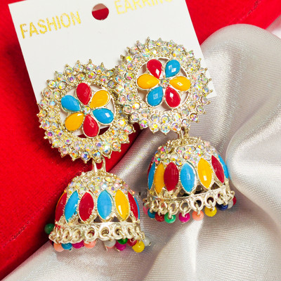 Mono Beautiful Multi Color Jhumki For Girls And Women White Zircon Alloy Jhumki Earring