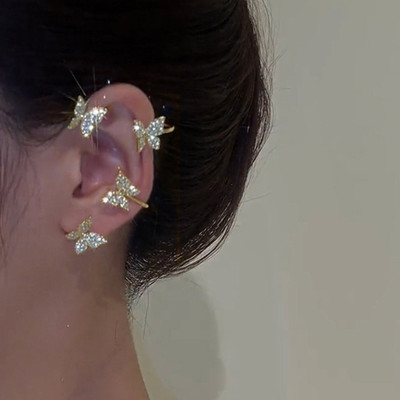 Nehdal Korean Golden Studded Butterfly Ear Climber Ear Cuff For Women/Girls Cubic Zirconia Alloy Cuff Earring