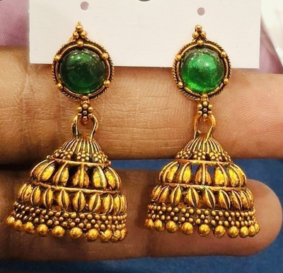 SAKETHAM Golden Peacock Love Alloy Jhumki Earring