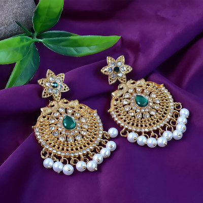 Jahan Mart Beautiful Crafted Peacock Design American Diamond Pearl Earrings (1 Pair) Pearl Alloy Chandbali Earring