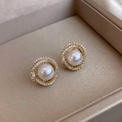 Tiso korean fashion love bow big pearl stud designer collection drop earrings pearl, Diamond Alloy Stud Earring