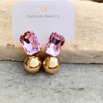 Gosha Fashions Korean Drop Earrings with Pink Stone & Gold finish ball Crystal Alloy Stud Earring, Drops & Danglers