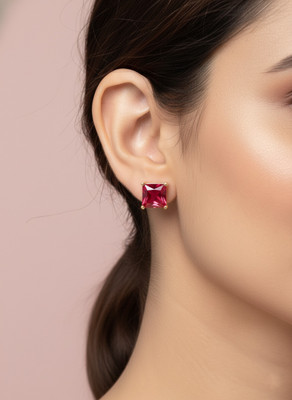 ZILUM Red Square Crystal Stud Earrings Cubic Zirconia Brass Stud Earring