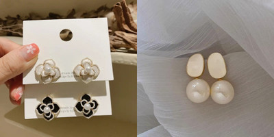Celestria Combo Black and White Pearl Earrings 2 pair in 1 set Alloy Stud Earring, Stud Earring