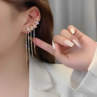 DEGHLAM Korean Style Stud Earrings for Women – Trendy, Sparkly, Tarnish-Free Cubic Zirconia Brass Cuff Earring