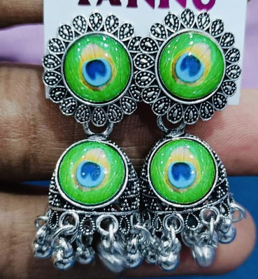 SAKETHAM Silver Lakshmi Beads Alloy Jhumki Earring