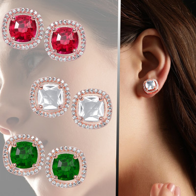 THANU'S CRAFT Elegant Rose Gold Multicolor Cubic Zirconia Stud Piercing Ear Cuff Earring Cubic Zirconia Metal Stud Earring
