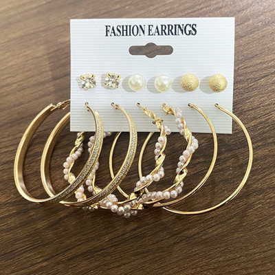 Gloxystore ZSTA-Gold Plated Contemporary Studs and Hoop Earrings Set of 6 Alloy Huggie Earring, Earring Set