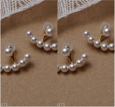 RISHASTYLE Gold plated with pearl earrings combo of Two Zircon Alloy Stud Earring