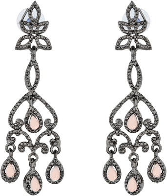 Arti creations Korean Black Plated Pearl & Stone Beaded Dangler Earrings Cubic Zirconia Alloy, Stone Drops & Danglers