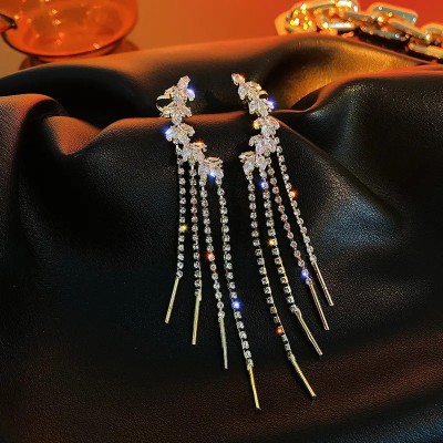 Thrillz Earrings For Women Gold Long Tassel Drop Earrings For Women Girls Jewellery Cubic Zirconia Alloy Drops & Danglers