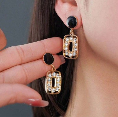 The Glitz Gallery Gold-Plated Geometric Drop Earrings Zircon Brass, Alloy Earring Set