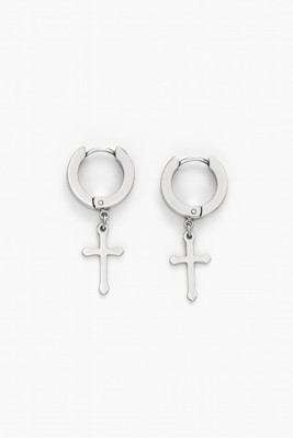MAVRAA Mavraa Stainless Steel Cross Dangle Hoop Earrings Stainless Steel Hoop Earring
