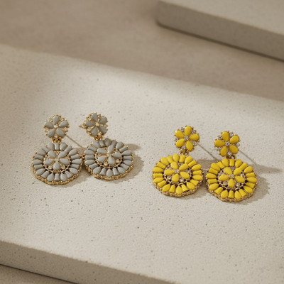 The MS Hub Pack of 2 Statement Earrings for Women & Girls | Yellow & Grey Dangle Earrings Beads Alloy Drops & Danglers