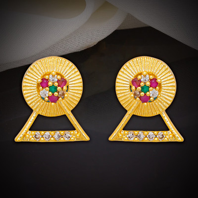 Raj And Deb Premium Collection Of Miron Gold Plated CZ Stud Earrings For Women And Girls Brass Stud Earring