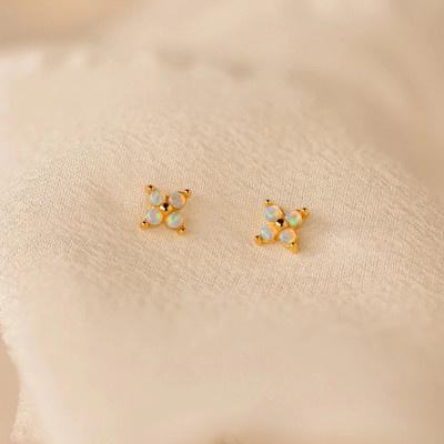 LUXEZ Ivy Flower Studs Gold Plated Cubic Zirconia Sterling Silver Stud Earring