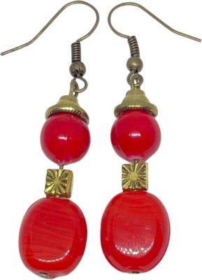 ESTAVITO Adorn Handmade Wire Earrings Glass Bead (Red) For Women Antique Gold Beads Brass Drops & Danglers