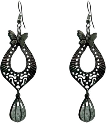 dzoi DZOIR BLACK LONG EARRING FOR WOMEN AND GIRLS Crystal Copper Drops & Danglers