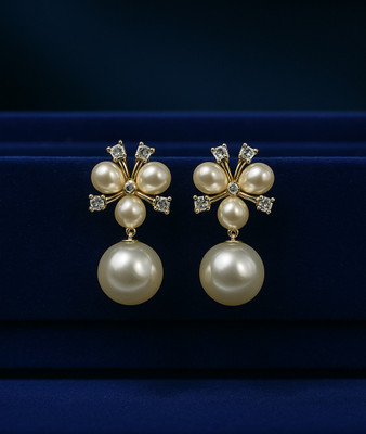 Radhevi Collection Elegent Floral Pearls Drop Earring Brass, Sterling Silver Stud Earring, Hoop Earring, Earring Set