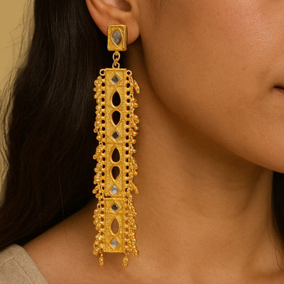 UnfoldSelf Golden Traditional Kashmiri Earrings Alloy Drops & Danglers