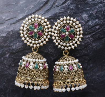 Vinayak Ethnic Fancy Light Weight Pearl Gold Platted Oxidized Earrings for Girls Pearl Alloy Jhumki Earring, Drops & Danglers