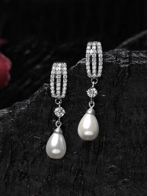 CLARA Queen Pearl, Cubic Zirconia Sterling Silver Drops & Danglers