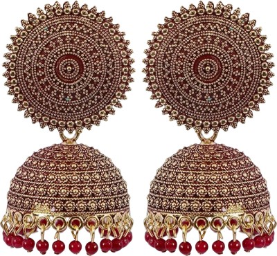 Shree Ju Traditional and Attractive Meenakari Maroon Jhumka For Girls and Women Pearl, Beads Brass Jhumki Earring
