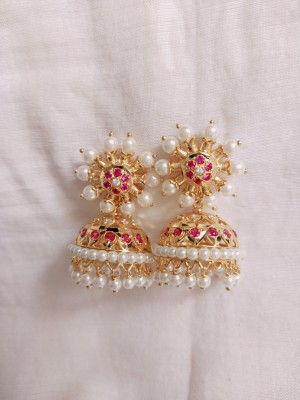 kurdekars divuu red stones and pearls fitted earring jumka Copper Jhumki Earring