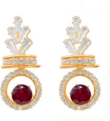SK Fashion Jewellery Earring Set Garnet Red Gold Plated Stud Tear Drop Tops Set for Women & Girls Cubic Zirconia, Crystal Alloy, Brass, Copper Drops & Danglers