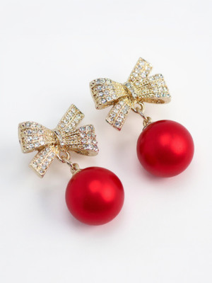 RAPPERSSHOP Designer Red Ball Bow Stud Earrings for Women Alloy Stud Earring, Earring Set, Drops & Danglers