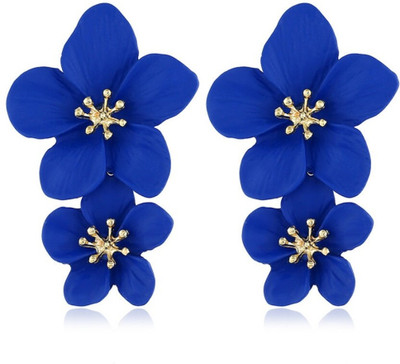 AKISON JEWELS Blue Flower Earrings For Women Floral Earrings For Women Long Korean Earrings Alloy Earring Set, Drops & Danglers, Tassel Earring
