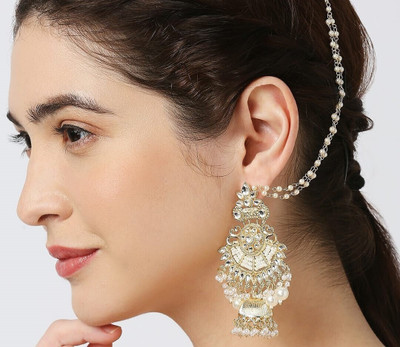 SATRANGI JEWEL SATRANGI DESIGNER PEARL EARRING WITH EAR CHAIN Alloy Jhumki Earring