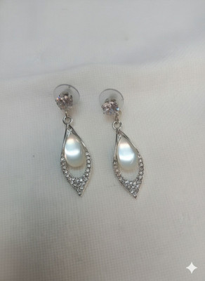 Avoroni Trendy White Teardrop Drop Earrings for Women with Crystal Accent Alloy Stud Earring