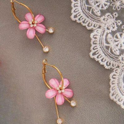 Sana creation Flower Earrings Long Floral Earrings Korean Earrings For Women Cubic Zirconia, Crystal Alloy Hoop Earring, Earring Set, Drops & Danglers
