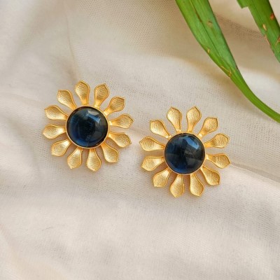 FHF Gold Plated Stone Flower Brass Stud Earring