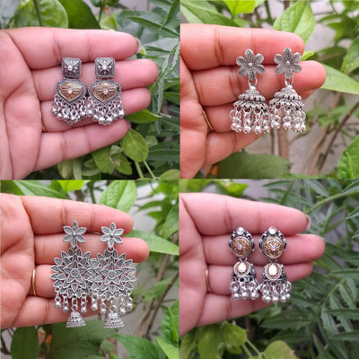 Jhumka Street Traditional Silver Oxidized jhumki Earring Combo pack of 4 For Women & Girls Alloy Jhumki Earring