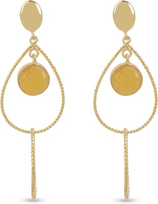 NNish Golden Brass Double Circle with Beautiful Yellow Stone Brass Earring Set