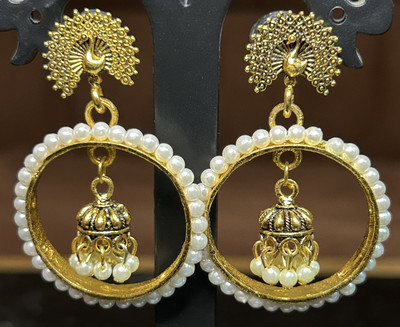 Shora Golden Oxidised Pearl jhumka Earring Peacock Alloy Jhumki Earring, Earring Set
