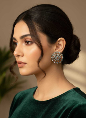 Anj oxidized silver plated jewellery Crystal, Pearl German Silver Stud Earring