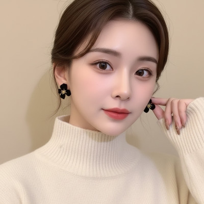 SHARANYA Korean Bold Black Floral Studs Earring Alloy Stud Earring