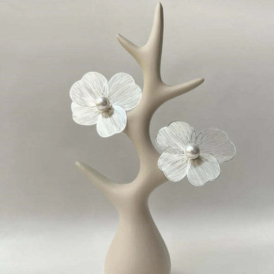 Whipcord Large Statement Floral Silver Metal Flower Earrings for Women and Girls Alloy, Metal Stud Earring