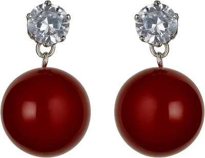 Fashion Didi Cherry Drop Blissful Bauble Dual Stone Stud Earrings with Glossy Maroon Beads Crystal Alloy, Crystal Stud Earring
