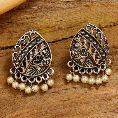 Estele Rhodium Plated Pearl Alloy Drops & Danglers