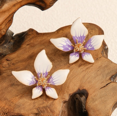 AKISON JEWELS Purple Flower Stud Earrings For Women Girl Korean earring Western Stylish Floral Alloy Earring Set, Stud Earring