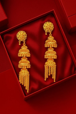 Feusion Gold Bantax 4 Step Jhumka Earrings for Women | Traditional Jewelry Design Cubic Zirconia Acrylic Chandbali Earring, Drops & Danglers, Jhumki Earring